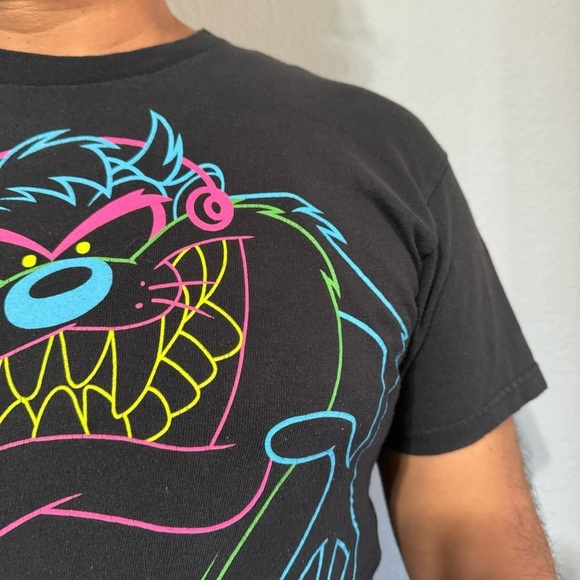 Vtg Looney Tunes Tasmanian Devil Men Black Crew Neck T-Shirt Size L 100% Cotton - Picture 5 of 11